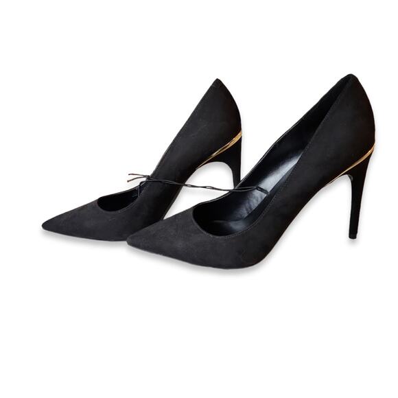 NEW Marc Fisher Pointed Toe Faux Suede Gold Accent Stilettos Size 10 - Picture 1 of 7